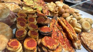 Fresh pizzette in a bakery